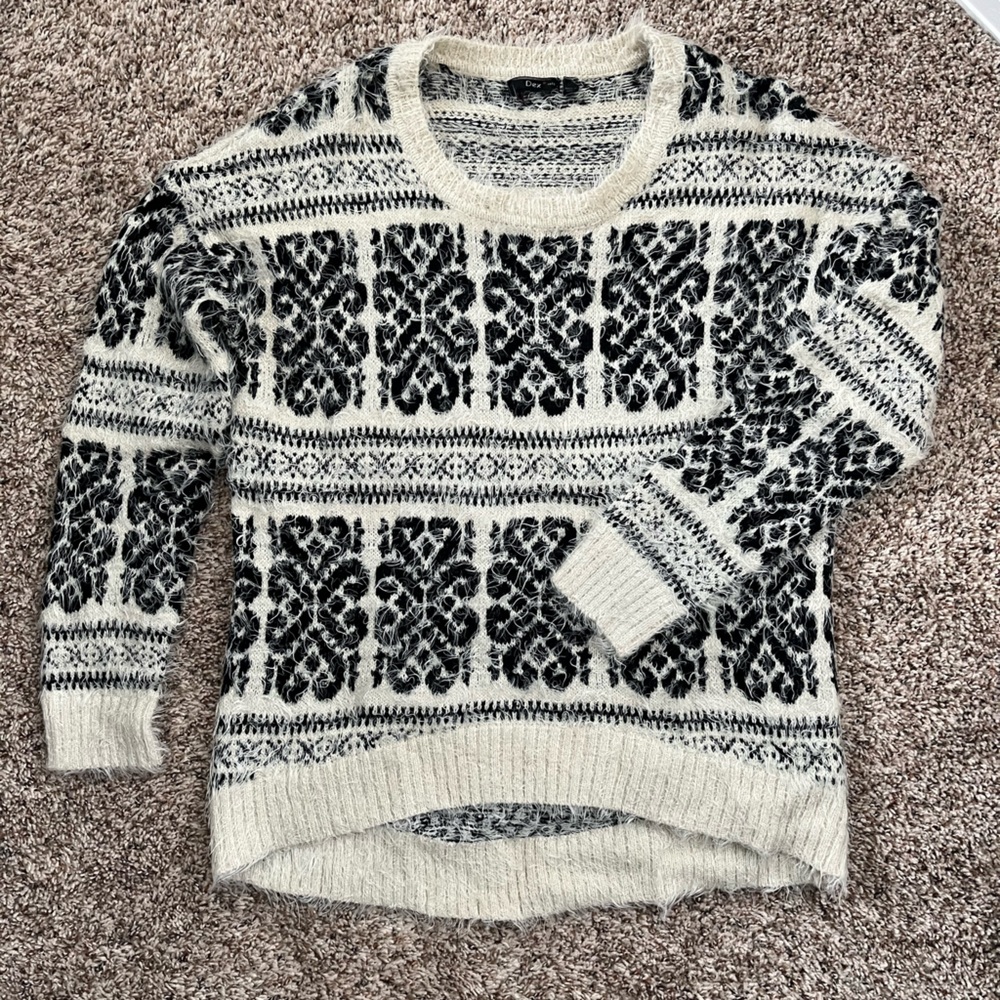 Fuzzy Cream and Black Sweater